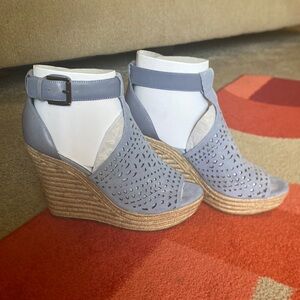 Marc Fisher Perforated Suede Wedges Hasina In Light Blue, Size 10 W
